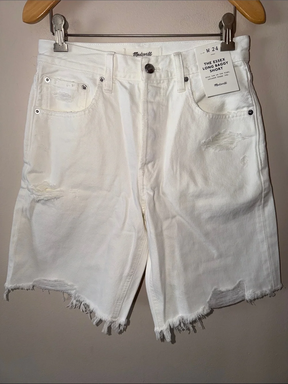 Madewell The Essex Long Baggy Short in Tile White Size 24